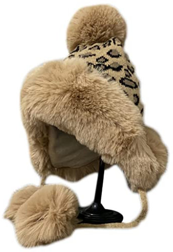 Watreketal Beanie Hut,Trendy Leopardenmuster Warme Strickwolle All-Match Wollstrickmütze Selfie für Outdoor-Aktivitäten Skifahren Wandern