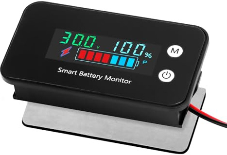 QWORK® Indicador de voltaje de batería DC 12V-72V con sensor de temperatura, IPX7 a prueba de agua, pantalla LCD, adecuado para autocaravanas, barcos, automóviles y más