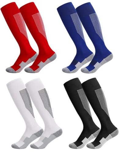 Utensilsto 4 Paar Fußballsocken Kinder 35-38 Sportsocken Lange Fußball Socken Atmungsaktiv Fußballstutzen für Jungen Mädchen von 9-12 Jahren,Rutschfeste Trainingssocken für Fußball Laufen Basketball