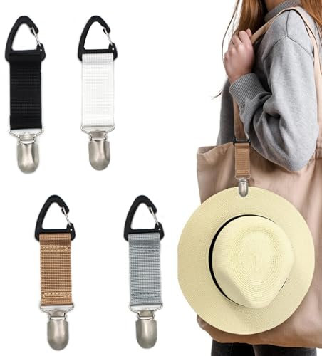 DHWEKU 4 soportes elásticos para sombreros de viaje, para bolso, bolsa manos libres, accesorios para viajes, mochilas, bolsos, equipaje, accesorios de viaje al aire libre, Negro, blanco, caqui y gris