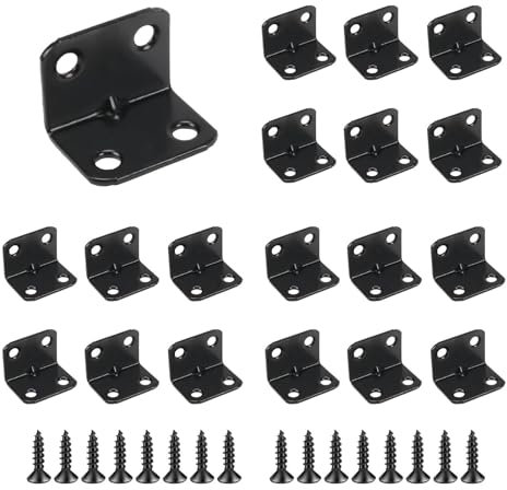 Luabue 24PCS L Brackets Black Metal Corner Bracket for Wood 30*23*23mm Stainless Steel Right Angle Brackets with Screws 90 Degree Bracket for Shelves Wood Furniture Fixation