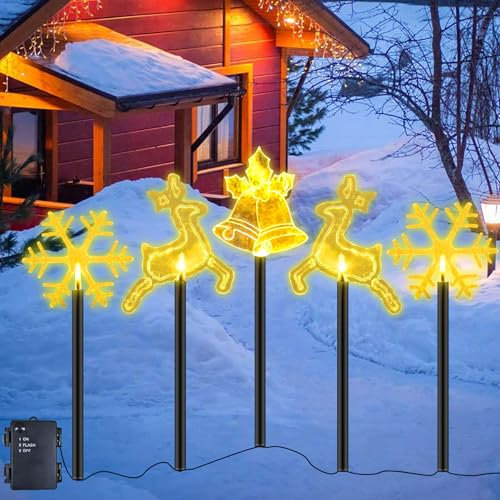 Acryl Weihnachtsbeleuchtung Außen,5 Stück LED Gartenstecker Set,Weihnachtsdeko Outdoor,LED Gartenstecker Weihnachten,Lichterkette Außen,Garten Lichterkette,Weihnachtsbeleuchtung für Garten,Terrasse