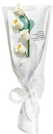 YXBOMG Ramo de flores de lirio de orquídea de campana blanca, hecho a mano, flor eterna, tejida a mano, romántica, decoración de plantas, celebración de boda, para amiga y madre
