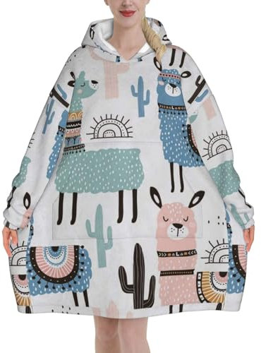 Kuschelige tragbare Decke mit tropischem Kaktus-Tier-Lama, weiche Fleece-Decke, Sweatshirt für Erwachsene, perfektes Weihnachtsgeschenk, Winterwärme, Einheitsgröße, ideal für den Innen- und