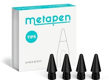 Metapen 4 Pack Tips Compatible with Apple Pencil Pro, USB-C, 2nd, 1st Gen and A8/A11/Air8/A14/D1-1:1 Original Size, Super Durable, Replacement Apple Pencil Tips, High Sensitivity iPad Pen Nibs, Black