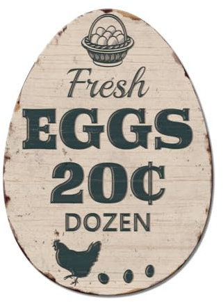 SUPERDANT Cartel de metal vintage con diseño de huevos frescos, 20 centavos, decoración retro elíptica para supermercado, granja, pollo, cocina, gallinero, tiendas, arte de pared, 30 x 25,6 cm