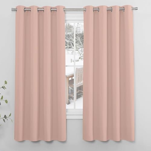 NINGBAI Gardinen mit Kräuselband Blickdicht Vorhänge 270 x 270 cm Einfarbige/Winter Extra Warm/Modern Verdunklungsvorhänge Hitzeschutz Thermogardine für Schlafzimmer, Rosa