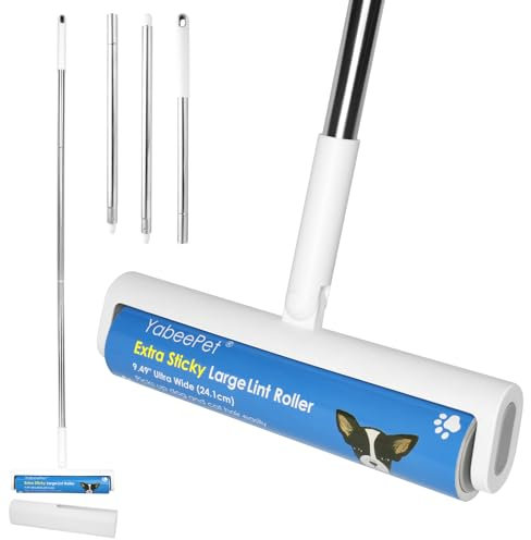 Große Fusselrollen für Teppichboden, 24,1 cm, extra klebrige Rollen mit 127 cm langem Griff, für Teppiche, Couch, Boden, Kleidung und Tierhaarreinigung (1 Roller)