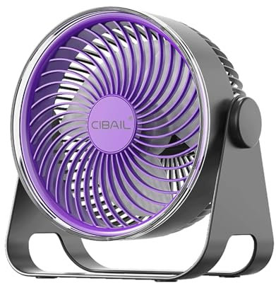 CIBAIL Ventilateur de bureau à moteur sans balais, ventilateur de table turbo silencieux de 17,8 cm avec 5 vitesses, inclinaison réglable à 90°, circulation d'air personnelle portable rechargeable par
