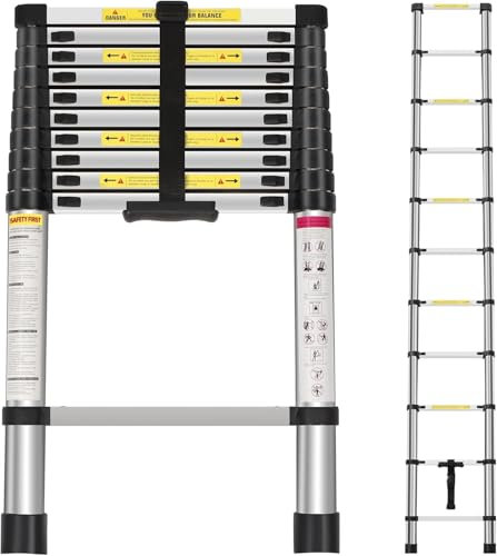 Telescopic Ladder, 3.2M(10.5FT) Thickened Aluminium Extension Telescoping, Adjustable Height Max Load 150kg/330lb for Decorating, Roof Repair