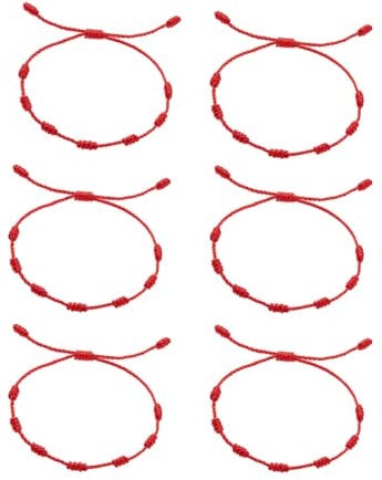 JFGDVW 6 PCS Red String Bracelets, 7 Knot Red Cord Bracelet, Hand-woven adjustable, for Women, Men, Girls, Boys, Family