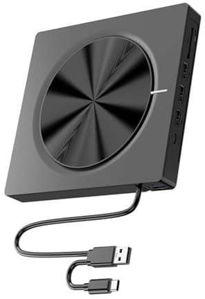 Navna Masterizzatore esterno per CD/DVD USB 3.0 tipo C con 4 hub USB e lettore di schede SDTF per computer portatili e desktop