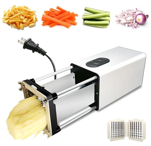 XoTiq Electric French Fry Cutter, Potato Chipper with 1/2 Inch, 3/8 Inch 2 Blade, Multifunctional Vegetable Cutter, French Fry Cutter Machine with Anti-Slip Base for Potato Carrot Pepper Vegetable