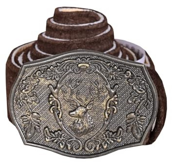 German Wear Herren Trachtengürtel aus Echtleder Trachten Lederhosen Gürtel mit Trachten Schnalle (Dunkelbraun, 54-56)