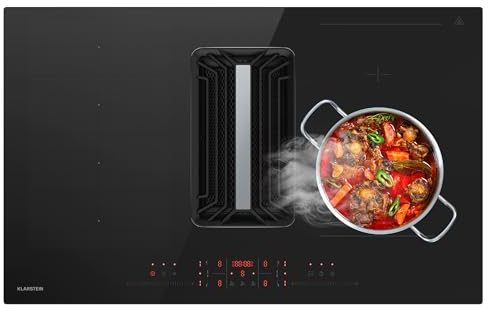 Klarstein AirJet Induction Hob with Extractor - 12 kW, A++ Energy Efficient, 750 m³/h Air Flow, Quiet 58 dB, Touch Control, Bridge Connect, 9 Power Levels, Aluminium & Charcoal Filters, Black