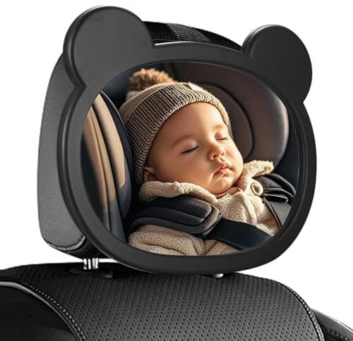 Miroir Voiture Bébé, Rétroviseur de Sécurité pour Siège Auto Arrière avec Sangle à Boucle Réglable, Anti-dropout Retroviseur Bebe avec, Essentiel Jeunes Parents