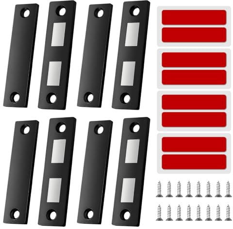 4 Loquets Magnétiques Ultra Minces pour Porte Placard, Aimant Puissant 13Kg, Fermeture Aimantée pour Armoire, Cuisine, Tiroir, Porte Coulissante, Meuble, Noir