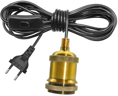 E27 Vintage Lampenkabel HäNgende Leuchte, Lampenfassung Pendelleuchte mit 510cm Kabel und Schalter, DIY Retro Kupfer Hängeleuchte für Schlafzimmer Wohnzimmer Küche