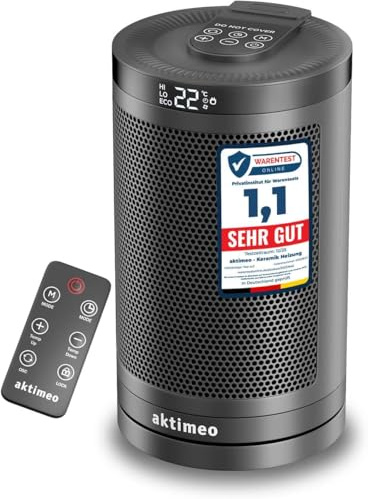 aktimeo NEU Heizlüfter energiesparend [TESTSIEGER], 2000W elektrischer Keramik Heizlüfter mit Thermostat, Überhitzungs-, Kipp- und Kinderschutz, 12 Std. Timer, Heater, inkl. Fernbedienung, schwarz