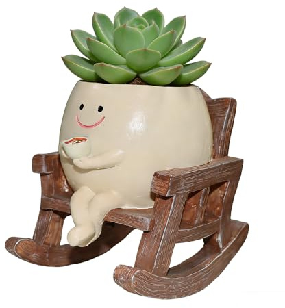 Lotvic Pot de Fleurs avec Visage, Pot De Fleurs en Résine avec Trou de Drainage, pour Plantes Grasses et pour d'intérieur et d'extérieur, Idée Cadeau (Lire) (Café)