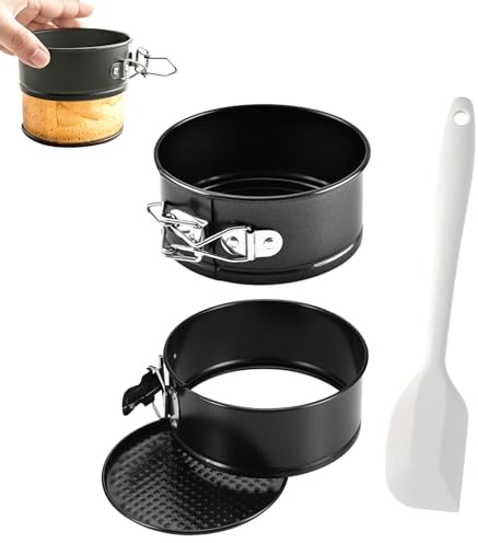 Mini Springform, 2 Stück Kuchenform Rund 11cm mit Silikon Spatel, Schwarz | Springform Klein Antihaftbeschichtung Kleine Kuchenbackformen mit Flachboden für Kuchen Backen