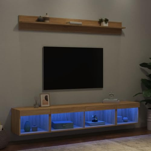 LoogCape 5-TLG. Wohnwand mit LED-Beleuchtung Sonoma-Eiche, Holzwerkstoff, modernes TV-Möbel-Set, vielseitiger Stauraum für Wohnzimmer, Medien & Deko