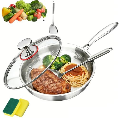 HOPASRISEE 2026 Neue Titanium Pro Pfanne, UnbeschichteteTitan Pfanne, Titanium Hammered Pan Pro Mit Deckel-Scratch - Resistant/Antihaft, Titan Bratpfanne Für Alle Herdplatten (Mit Deckel,28CM)