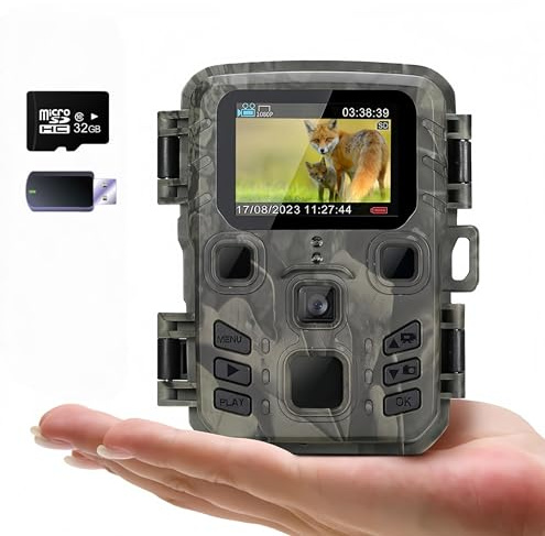 ZYJDGNNY Mini Wildkamera 20MP 1080P HD mit Nachtsicht & Bewegungsmelder - IP65 Wasserdicht + 32GB Karte - Wildlife Camera für Jagd/Garten - Tierkamera mit 850nm IR LEDs