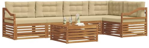 vidaXL Outdoor-Sofagarnitur mit Kissen 6 pcs Natur und Beige, Gartenmöbel, modernes Sofaset, Robustes Lounge-Set, gemütlicher Terrasse-Bereich zum Entspannen