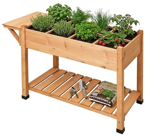 Relaxdays Hochbeet, 8 Fächer, 2 Ablagen, HxBxT: 81 x 128 x 56 cm, orange | Balkon & Terrasse, Pflanztisch, Tannenholz