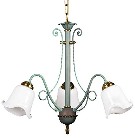 Helios Leuchten 244021 klassische Deckenleuchte | Pendelleuchte grün | Pendellampe echt Messing | Lampe Leuchte Jugendstil | Hängelampe 3 x E27