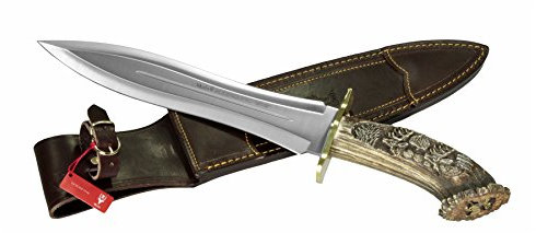 ELECTROPOLIS Muela Podenquero Luxusmesser mit Hirschhorn PODENQUERO-GV, Hirschhorn, 26 cm MOVA Klinge, 13 cm Griff Hirschszene + Multifunktionskarte und Geschenk