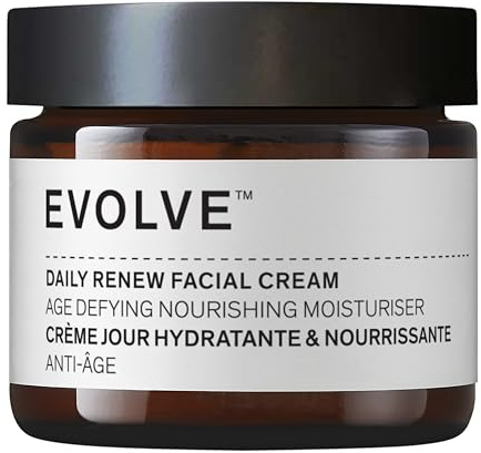 Evolve Organic Beauty Daily Renew Facial Cream - Daily Moisturiser with Anti-Ageing Peptides, Hyaluronic Acid & Vitamin E - Organic Face Cream For Normal to Dry Skin