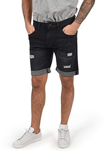 Indicode IDHallow Herren Jeans Shorts Kurze Denim Hose mit Destroyed-Optik und Stretch, Größe:M, Farbe:Black (999)