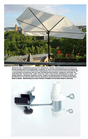 NEU - Sonnenschirm - UPV 50 + - MIT ABSTANDSHALTERUNG für Geländer bis Ø 60 mm - Balkon - UV HOCHSCHUTZ - FÄCHERSCHIRM Holly'sun ® - Bezug 100% POLYACRYL - ZANGENBERG - Taupe - (MAUSGRAU) -
