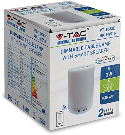 V-TAC Lautsprecher Bluetooth FM-Radio und Tischlampe Touch RGB + WW 3W 8516 VT-1043D