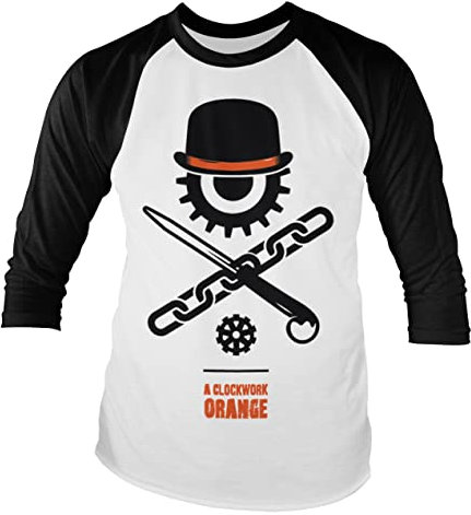 Offizielles Lizenzprodukt Clockwork Orange Bowler Eye Baseball Lange Ärmel T-Shirt (Weiß/Schwarz), Large