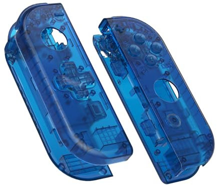 eXtremeRate Joycon Cover & Buttons, DIY-Ersatz Gehäuse D-Pad Version Case & Knöpfe Skin Shell Umbau Set für Nintendo Switch/Switch OLED Joycon Controller-Transparent Blau [KEIN Joy Con]
