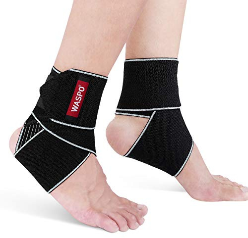 WASPO Ankle Support Brace 2 PACK, Adjustable Ankle Brace Wrap Strap for Sports Protect, Plantar Fasciitis Achilles tendonitis Ligament damage Injury Recovery, One Size for Men Women