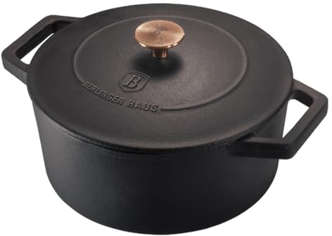 Berlinger Haus, Casserole, 20 cm, Collection Black Rose, Rétention de chaleur plus longue, Conserve uniformément la chaleur, Idéal pour l'utilisation du four à table, Sécurité du four