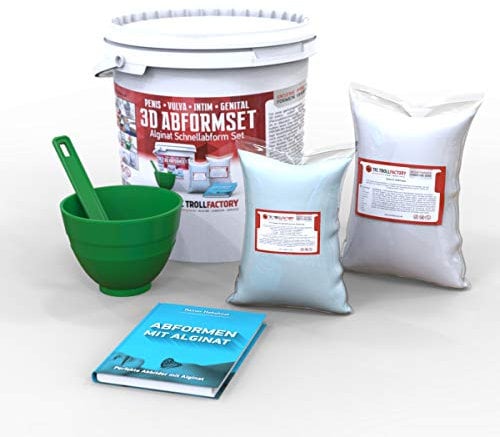 TFC 3D Körper Intimabformung Frau Mann Abformset, mit 500g TFC Alginat Abformmasse 3-4 Minuten, 1kg TFC Xyrarock Giessmasse 4:1, Mischbecher und Rührspatel, unser Fachbuch „Abformen mit Alginat“