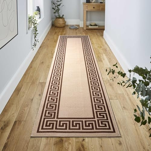 renoazul® Carpet Runners for Hallways Non-Slip Long & Wide Heavy-Duty Plain | 80 x 300 cm Super Absorbent Indoor Stair Carpet and Kitchen Anti-slip Floor Mats - Greeky Rug - Beige & Brown
