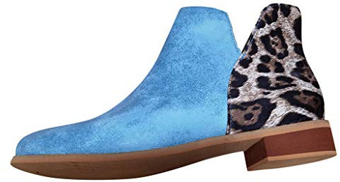 Yowablo Stiefel Damen Mode Leopard Serpentine Outdoor Square Heels Schuhe (39,Blau)