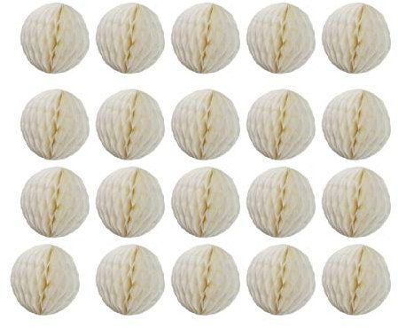 20 Stück Wabenblumenkugeln – Party-Dekoration, Papierblumenkugeln, Seidenpapier, Pompons für Babyparty, Geburtstag, Hochzeit, Heimdekoration (15,2 cm, cremefarben)