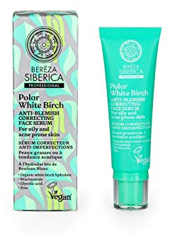 Natura Siberica Polar White Birch Anti-Blemish Face Serum 30 ml – Gesichtsserum gegen Unreinheiten, Akne & Mitesser - Anti-Akne - Gegen Rötungen | Niacinamid, Glykolsäure & Zink