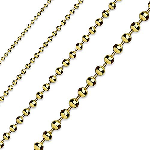 Paula & Fritz® Edelstahl Hals-Kette Damen Gold 485-mm Lang 4-mm Breit ca 6-Gramm Herren-Kette Hals-Schmuck Kugelkette Frauen-Ketten Männer-Ketten