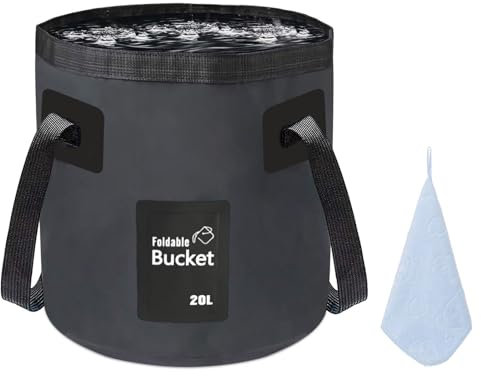 12L 20L Folding Water Bucket, Outdoor Sports Lightweight Portable Collapsible Bucket for Camping Traveling Picnic Hiking Fishing Boating Gardening Car Washing (20L, Black)
