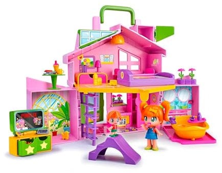 PIN Y PON - Casa Rosa Maletín, casita de muñecas Plegable Grande, con Muchas Habitaciones Diferentes y Accesorios de la Vida Diaria, para Montar una Ciudad de minimuñecas, 4 años, Famosa (700017012)