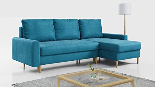 MKS MEBLE Ecksofa - L-Form Sofa mit Schlaffunktion - Wohnlandschaft L Form, Ecksofa mit Schlaffunktion und Bettkasten, Schlafsofa mit Bettkasten, Couch mit Schlaffunktion - Türkis LANG