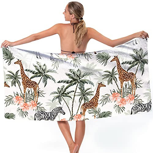 LEcylankEr Strandtuch 180×75cm Mikrofaser Badetuch für Damen, Badehandtuch Groß für Strand, Schnelltrocknend, 360g (Giraffe)